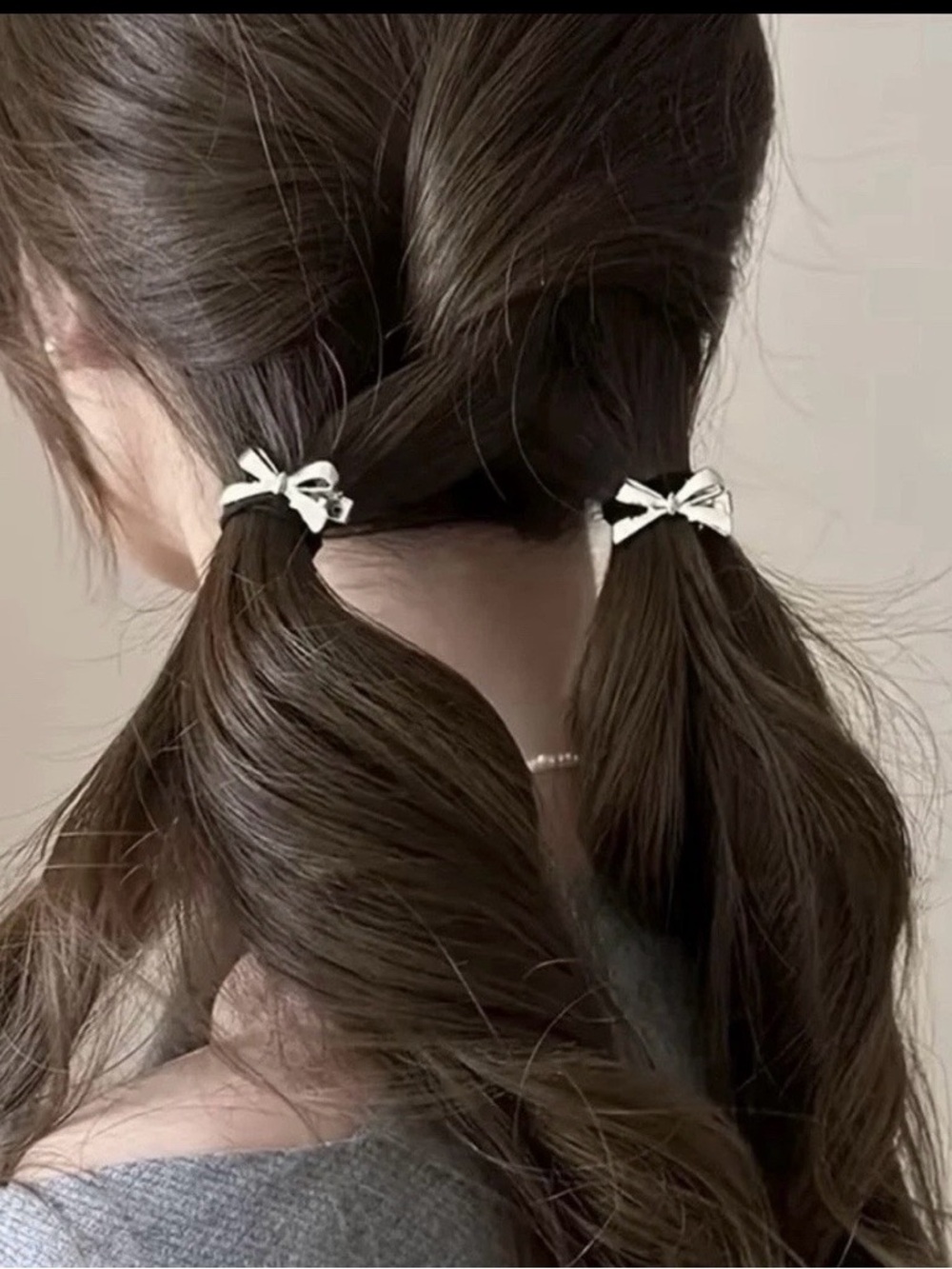 Silver Bow Hair Clips - Set of 5 for Women Accessories - Picture 2 of 3
